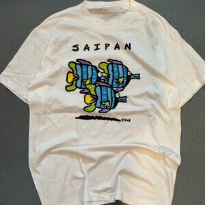 Vintage Saipan Tropical Fish Graphic Tee - Retro Souvenir White T-Shirt